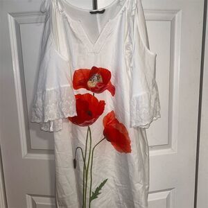 C.O.Z.Y Women's Floral Knee Length Swim Cover Up XL 3/4 Sleeve V-Neck